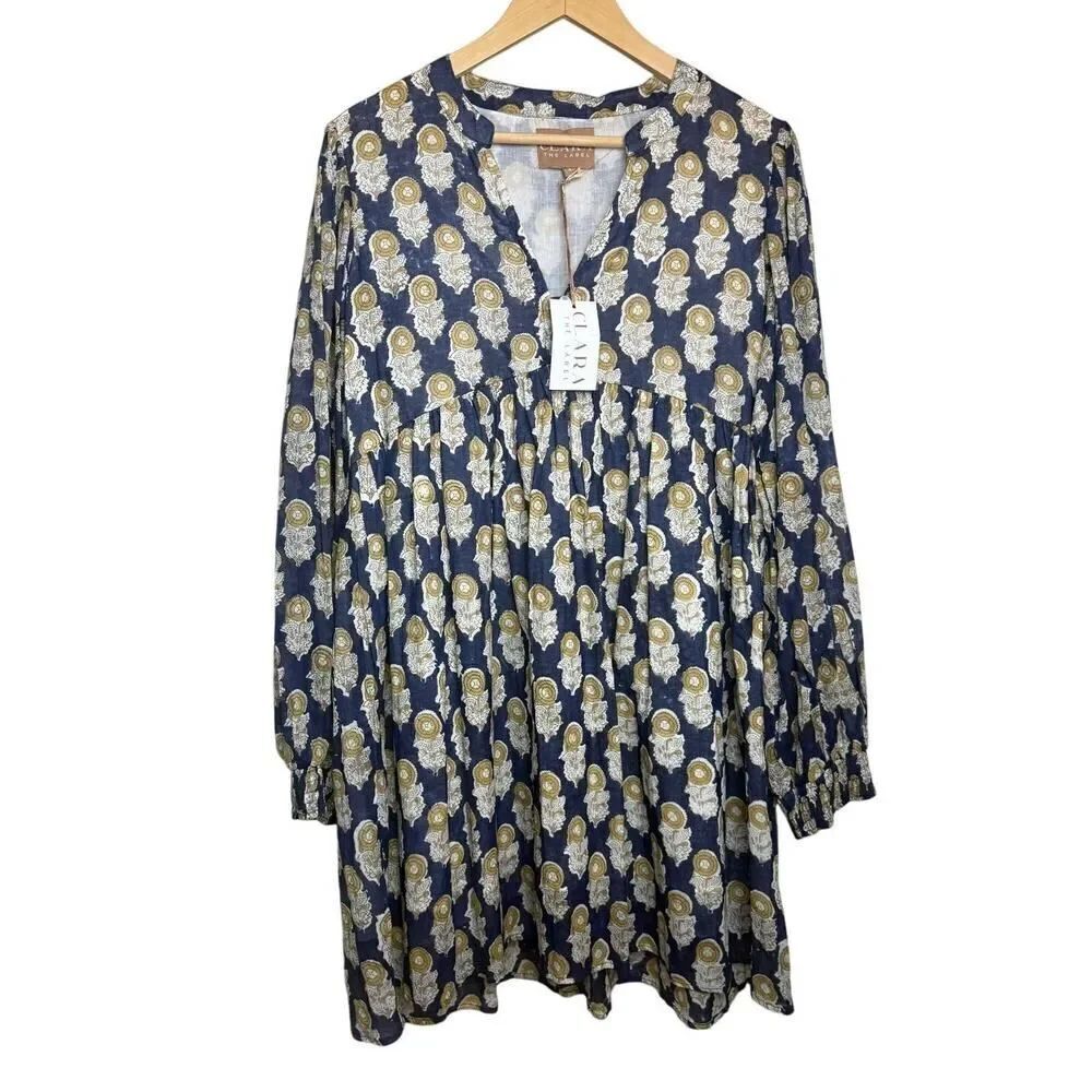 NWT Clara the Label Navy Block Print Floral Mini Dress Sz. S